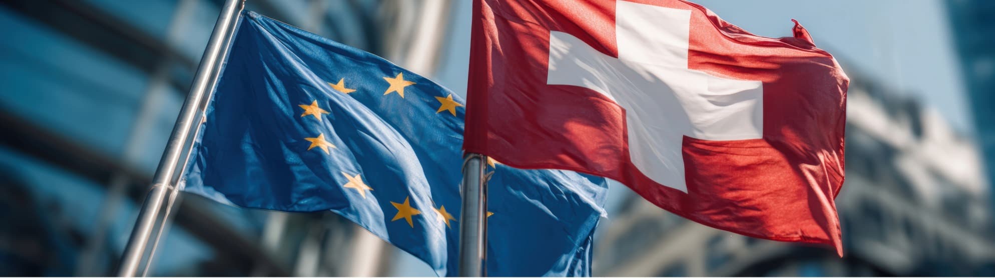 EU- und Schweiz-Flaggen als Symbol für Zoll beim Umzug von der Schweiz nach Deutschland