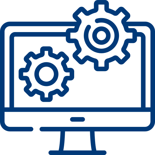 A computer monitor with gears, symbolizing the professional installation and connection of devices.