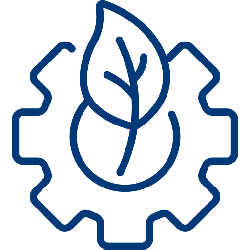 Icon mit Zahnrad und Blatt als Symbol für Nachhaltigkeit