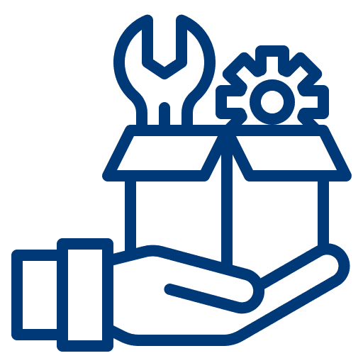 Icon mit Hand, Umzugskarton und Werkzeug – Symbol für weitere Umzugsservices