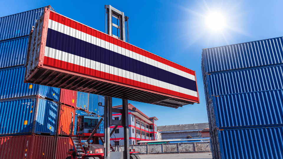 Shipping container with Thai flag – symbol for entry requirements and visa to Thailand