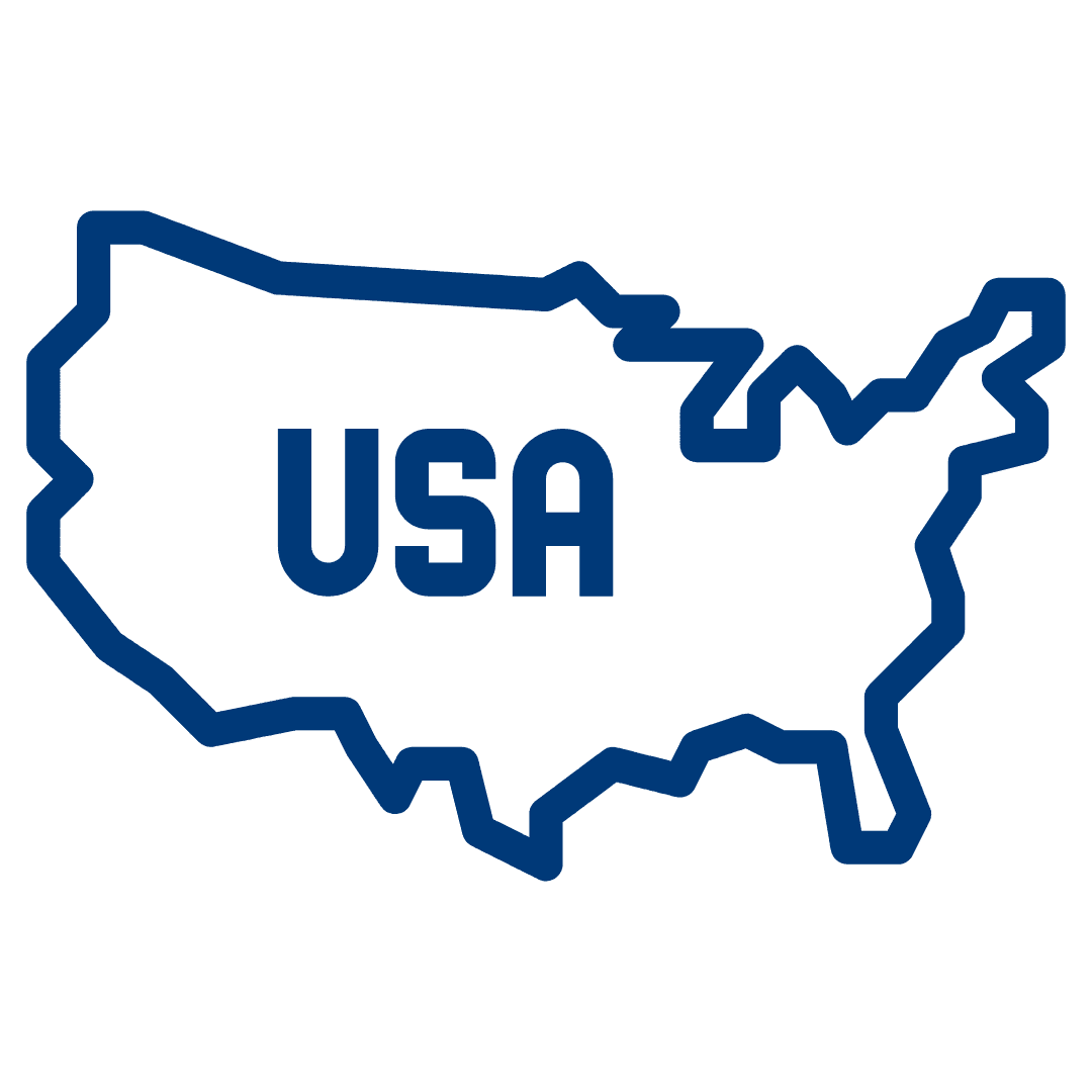 Icon zum Thema Auswandern nach USA – Umrisskarte der Vereinigten Staaten mit Hinweis auf Bundesstaaten