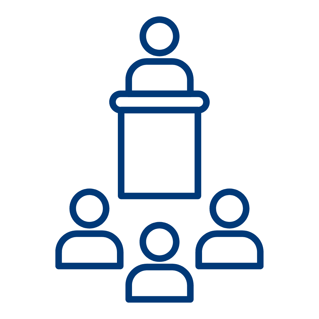 Icon zum Thema Auswandern nach USA – Symbol für Regierungsform mit Redner am Podium und Zuhörern