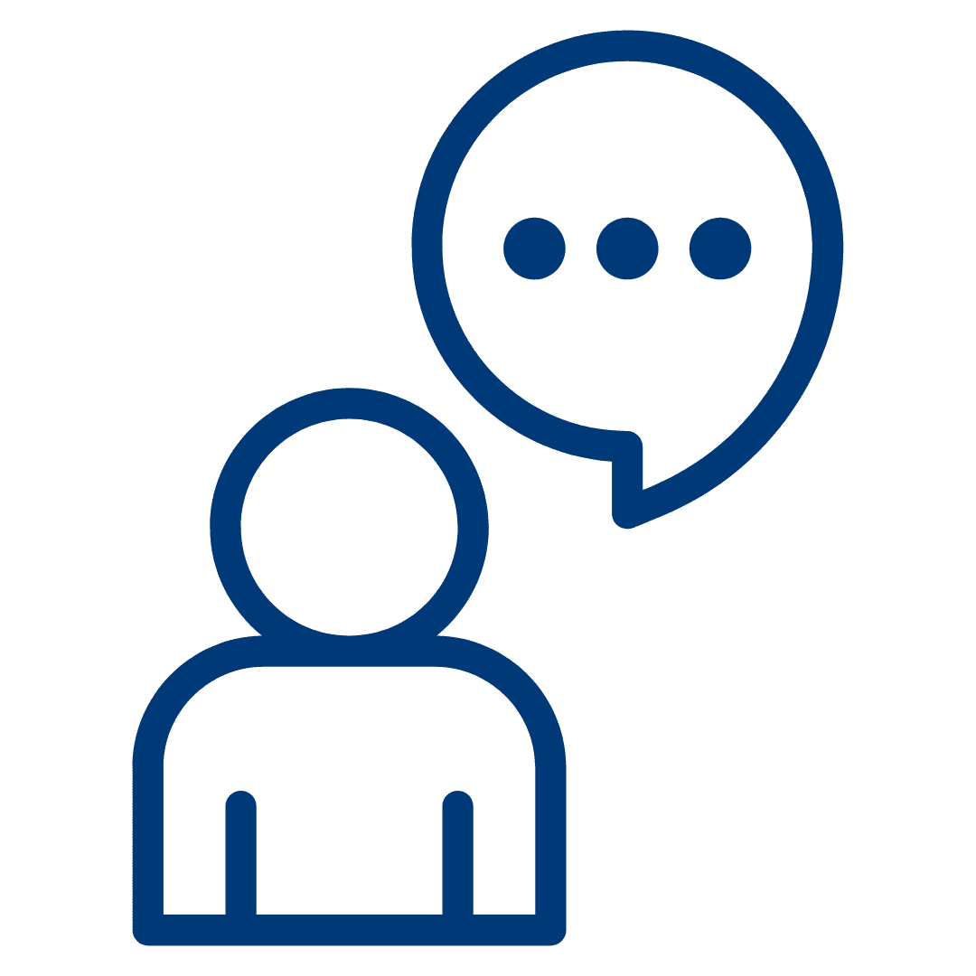 Icon zum Thema Auswandern nach USA – Symbol für gesprochene Sprachen mit Person und Sprechblase